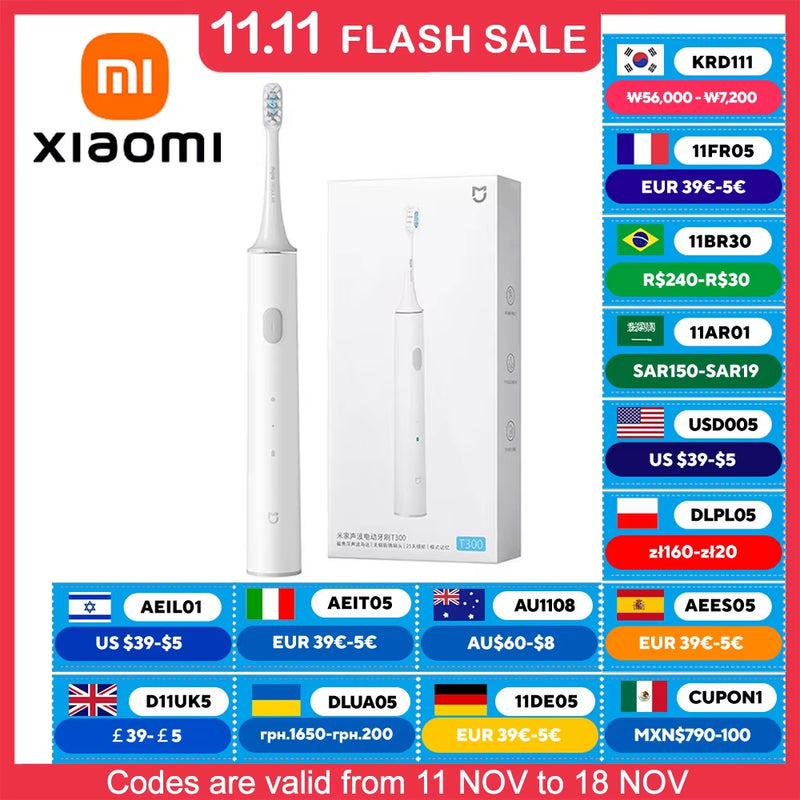 MIJIA T300 Electric Toothbrush IPX7 Waterproof Smart Sonic Brush Ultrasonic Whitening Teeth Tooth Brush for Toothbrushes