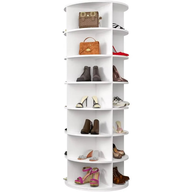 Shoe Rack 7-Tier Spinning, Free Standing Rotating Tower 360°, Easy to Assemble, Space-Saving,White Easy to Clean Shoe Cabinet