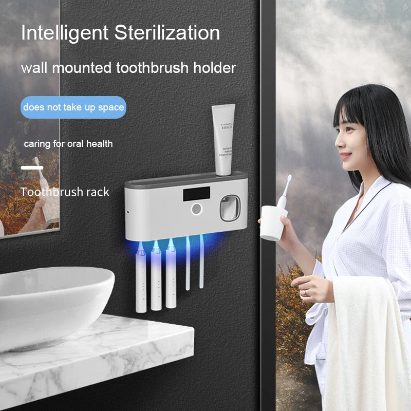 Electric Toothpaste Dispenser Wall Mount Dust-Proof Toothbrush Holder Toothpaste Squeezer Storage Rack Bathroom Accessories 2024