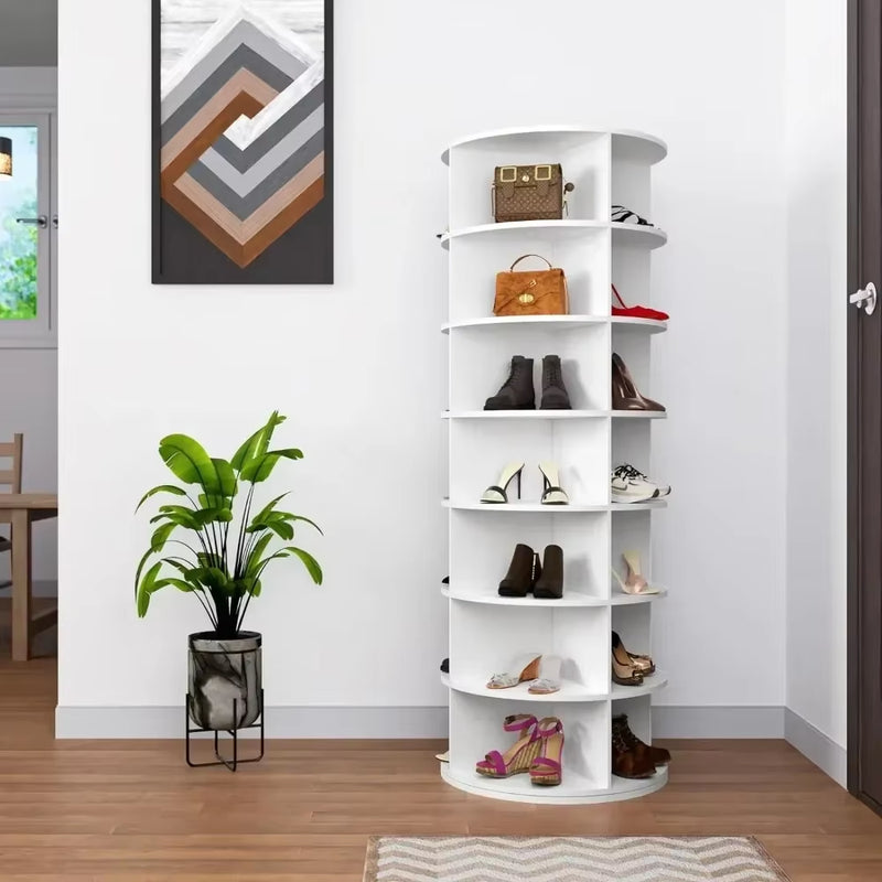 Shoe Rack 7-Tier Spinning, Free Standing Rotating Tower 360°, Easy to Assemble, Space-Saving,White Easy to Clean Shoe Cabinet