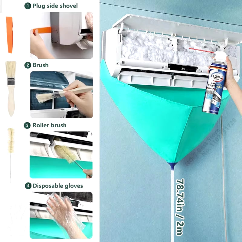 Air Conditioning Cleaning Kit Leak-Proof Cover Full Set of Air Conditioner Cleaner with Water Pipe Disassembly-Free Clean Tools