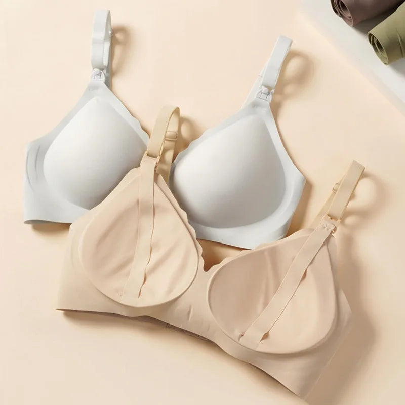 Front Open Nursing Bra Maternity Jelly Gel Laser Cutting Seamless Underwear Ultra Thin Breastfeeding Bra for Pregnant Women