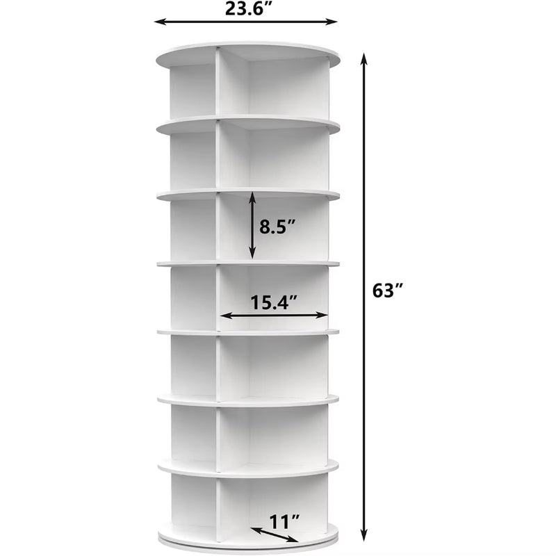 Shoe Rack 7-Tier Spinning, Free Standing Rotating Tower 360°, Easy to Assemble, Space-Saving,White Easy to Clean Shoe Cabinet